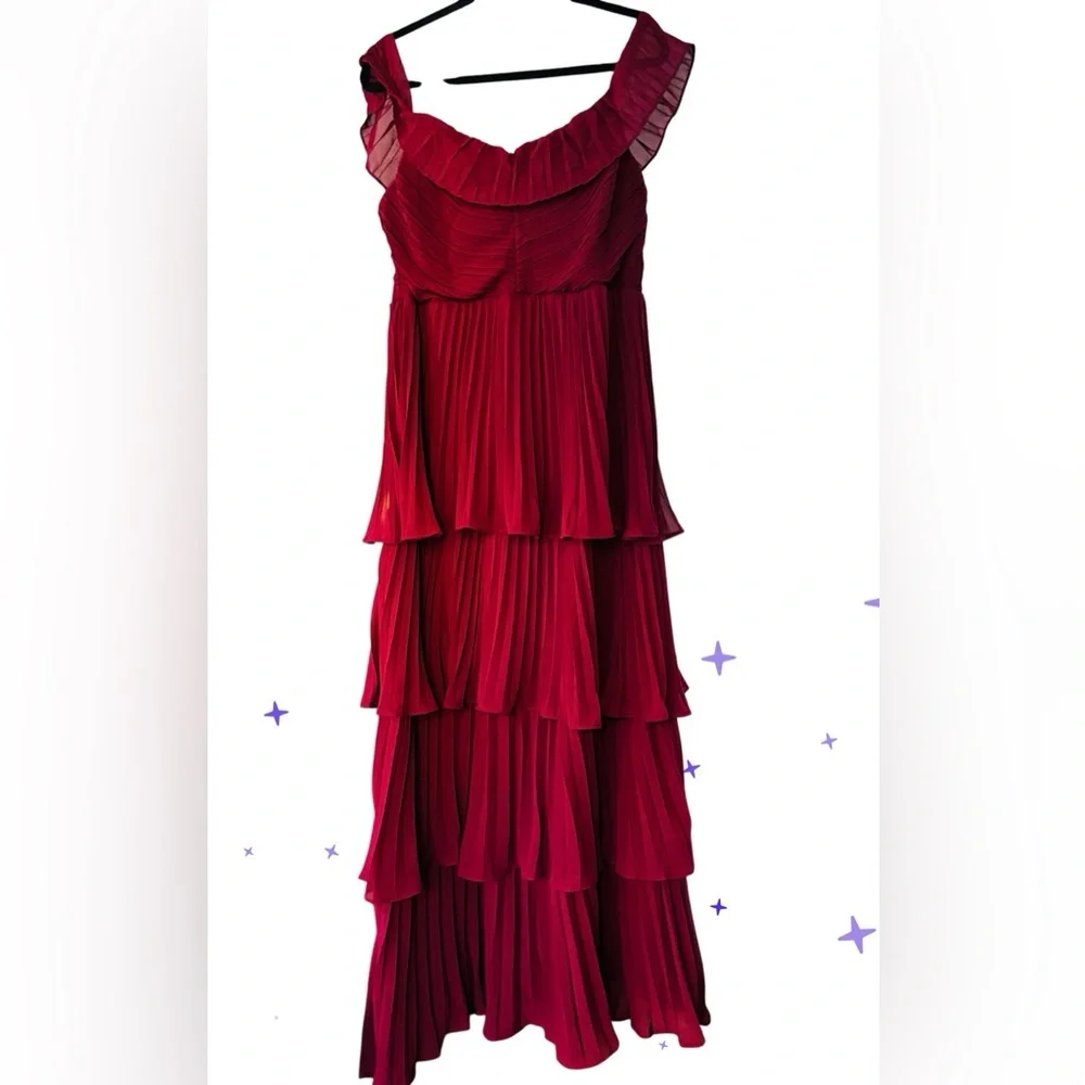 Lulus Tiered Ruffle Midi Dress Burgundy XL Wedding Guest Bridesmaid Formal Party - Picture 3 of 9